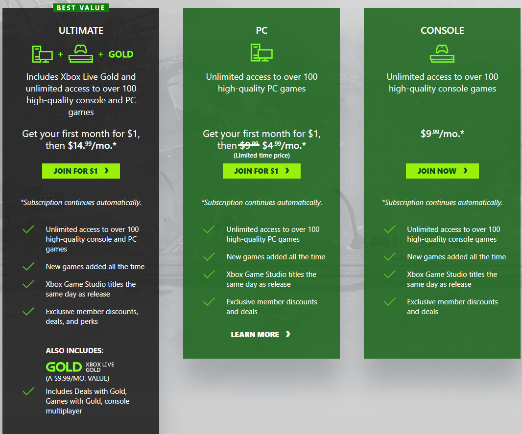 xbox live plans pricing