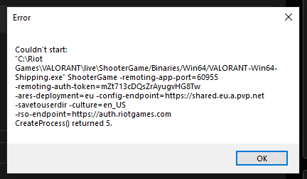 Valorant Couldn’t Start Error Fix