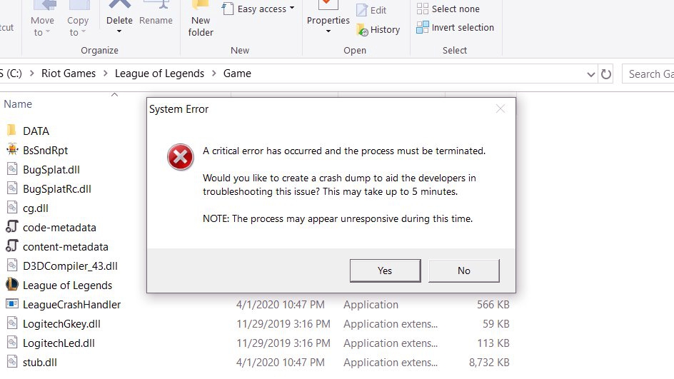 League of Legends Critical Error