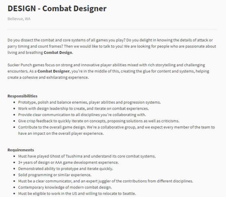 Combat Designer Job Offer