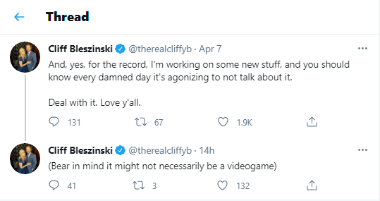 Cliff Bleszinski on Twitter