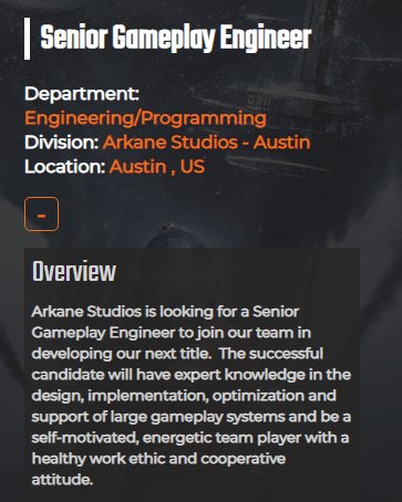 Senior Gameplay Engineer Job Opening