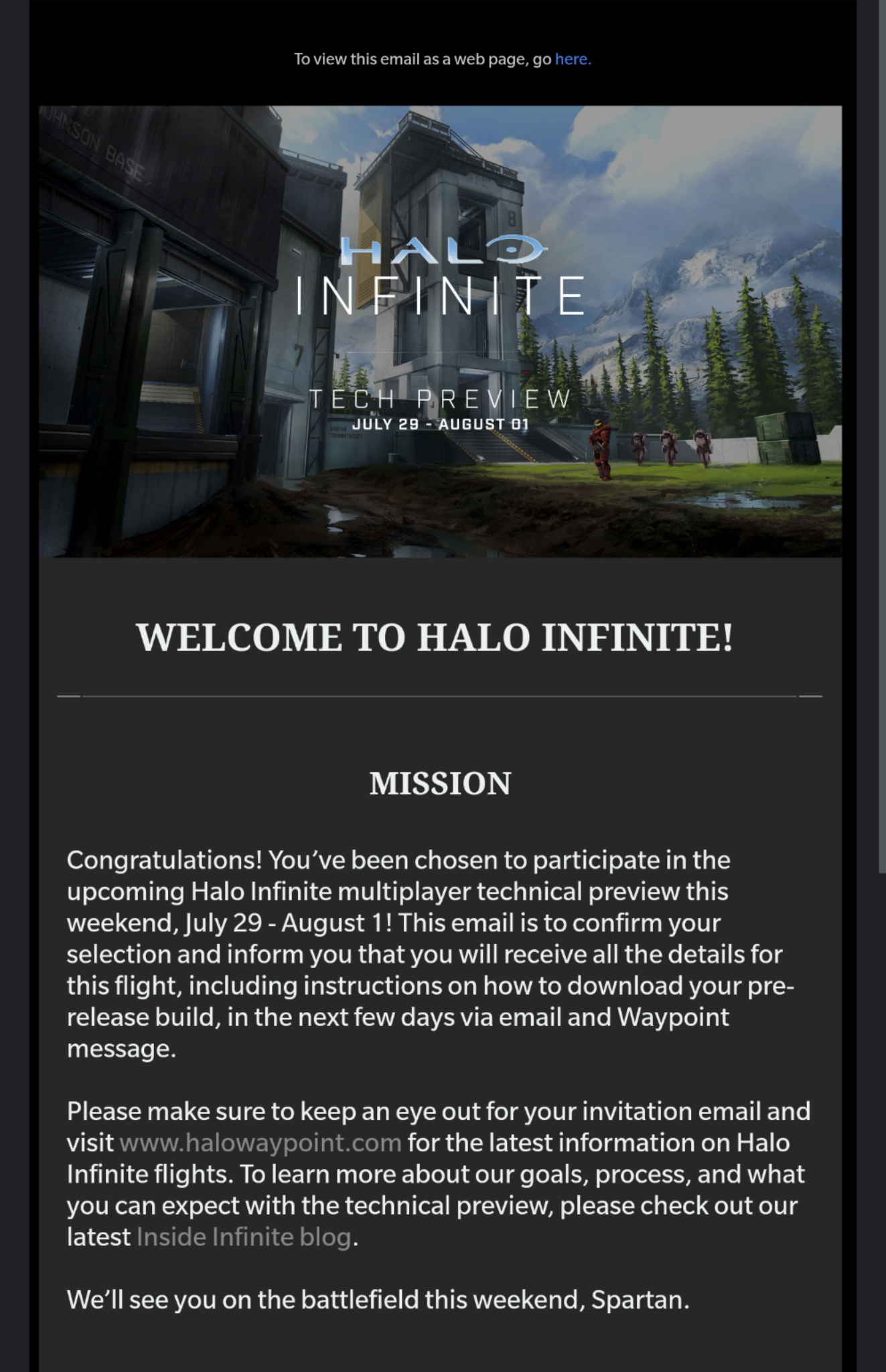 Halo Infinite Multiplayer Preview Invite Email