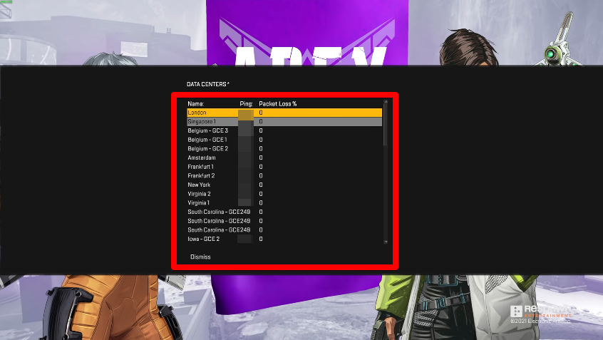 Changing the Data Center on Apex Legends