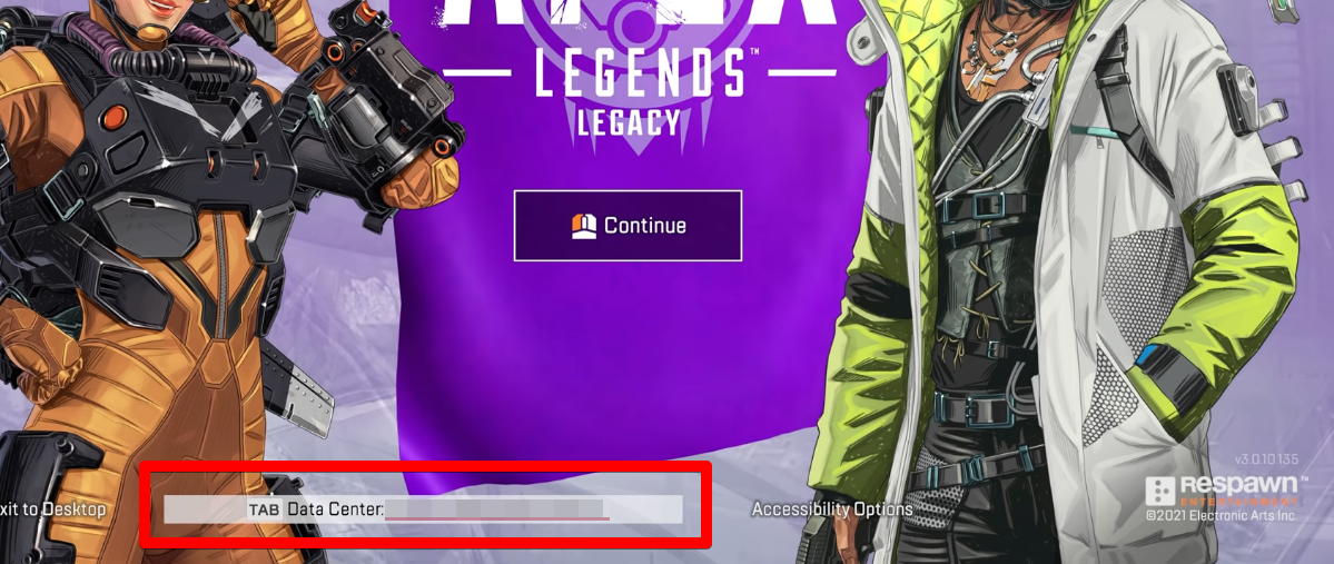 Data Center Location on Apex Legends Main Menu