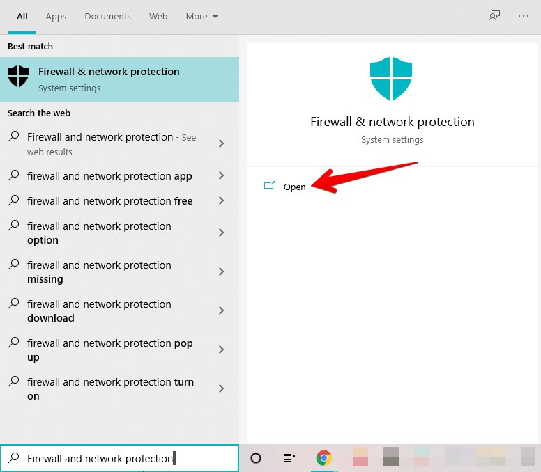 Opening Firewall and network protection