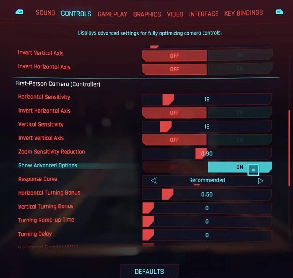 Cyberpunk 2077 Controller Settings First Person