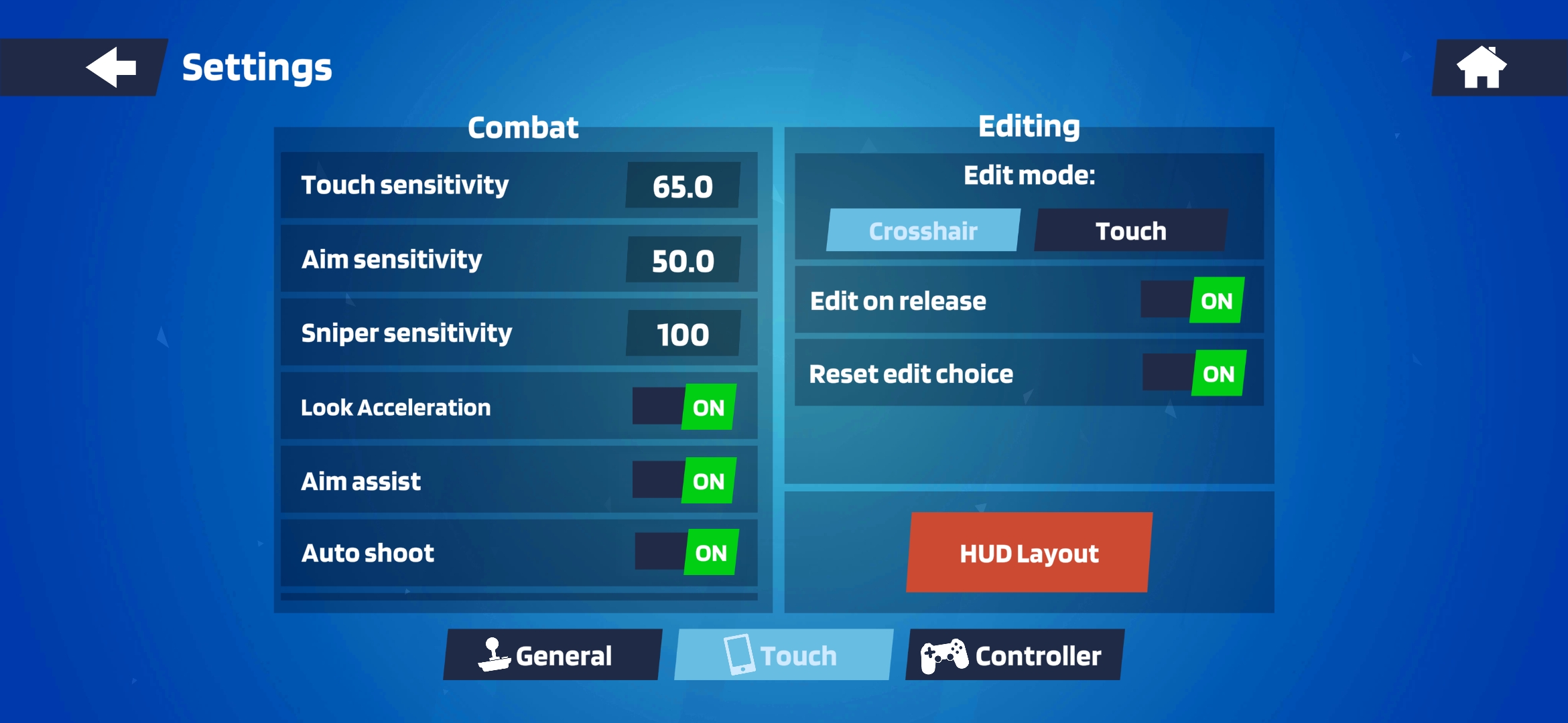 Sensitivity Setup for the Mobile version 