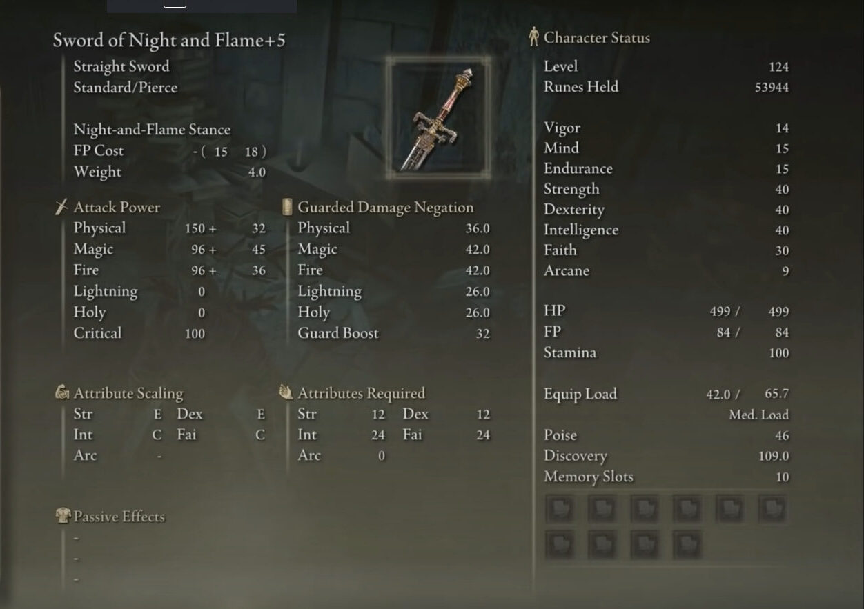 sword of night and flame location and stats