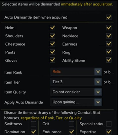 Lost Ark Auto Dismantle Settings