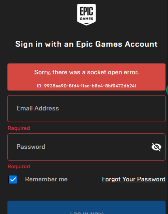 Epic Games: Socket Open Error