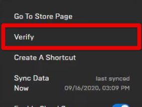 Verifying the Game Files on the Epic Games Laucher