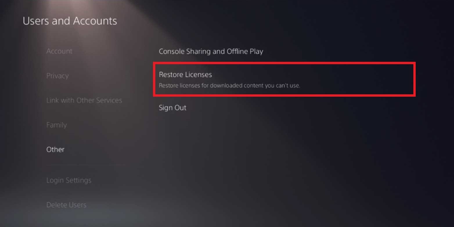 PS5 restore licenses