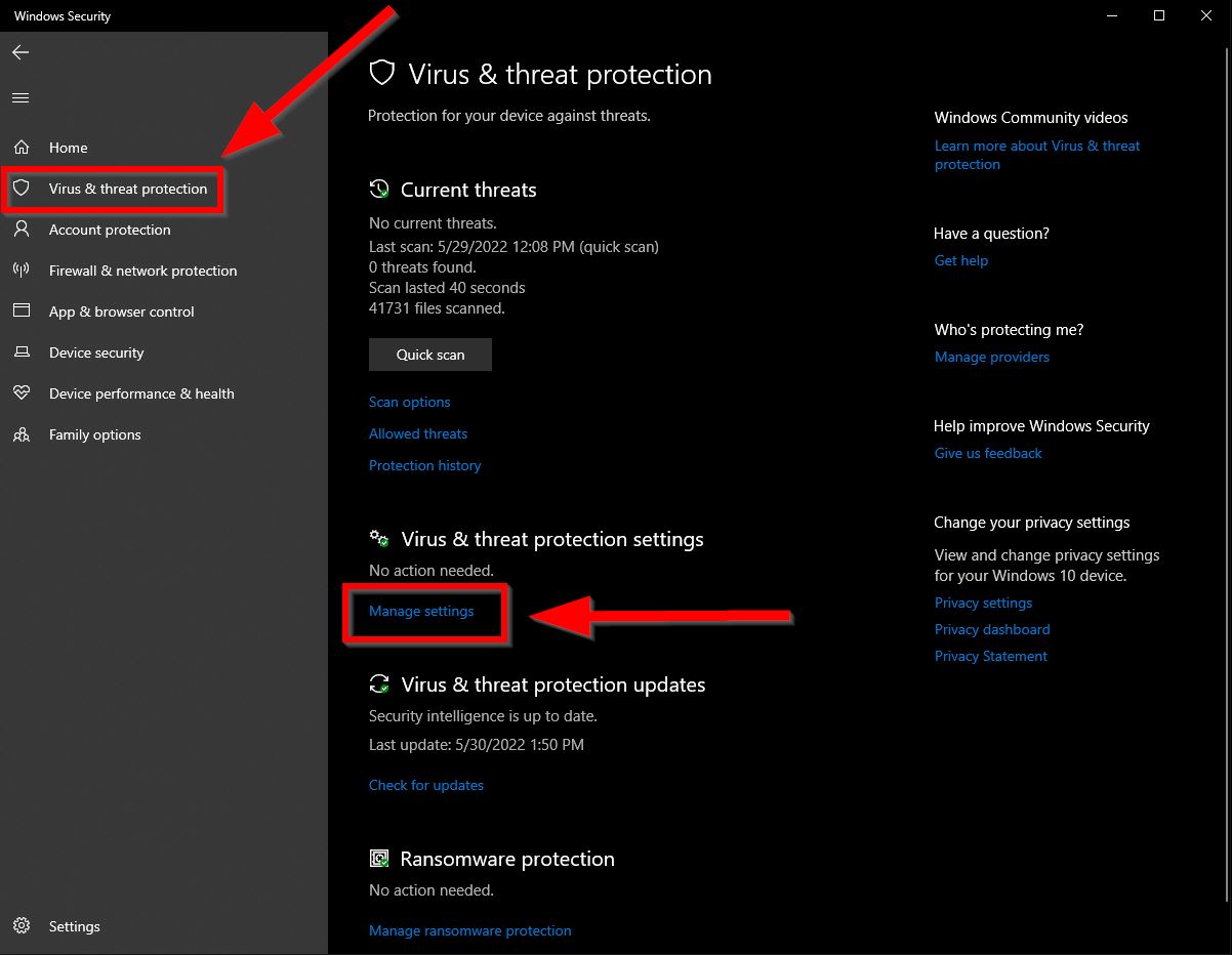 Windows 10 threat and Protection