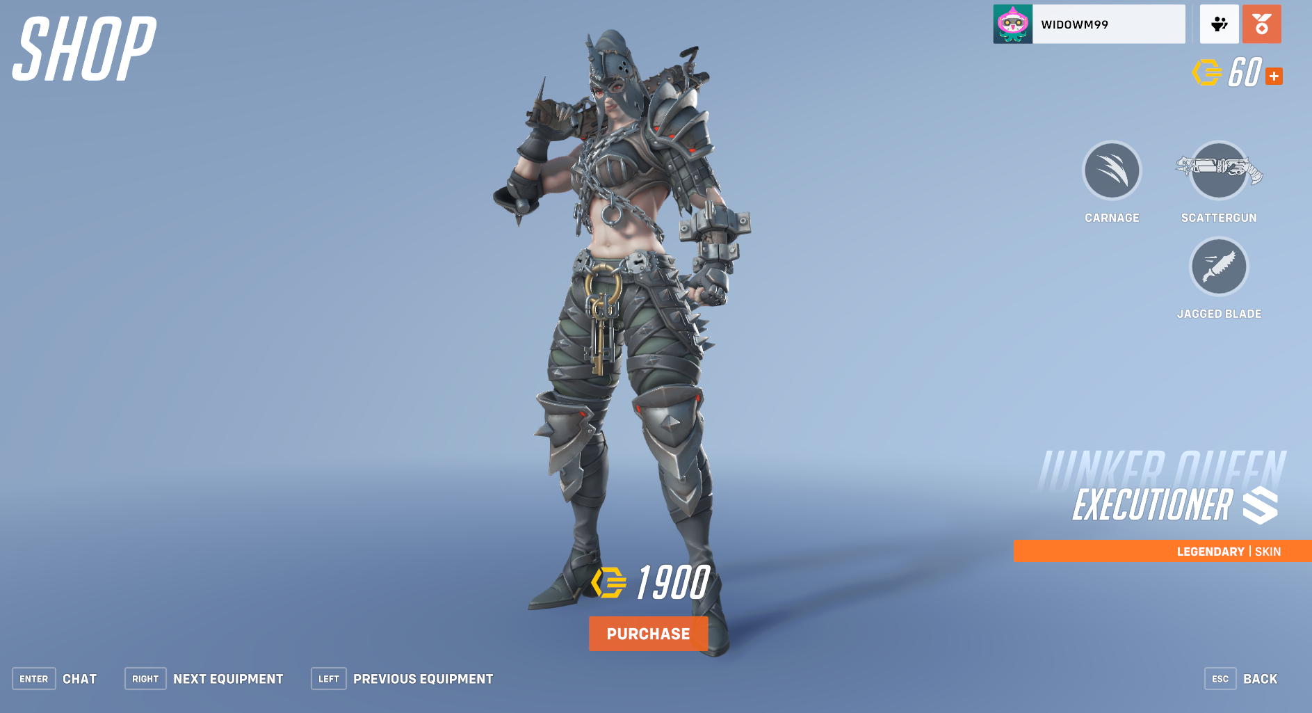 Junker Queen Executioner skin from Overwatch 2 Halloween Terror Event.