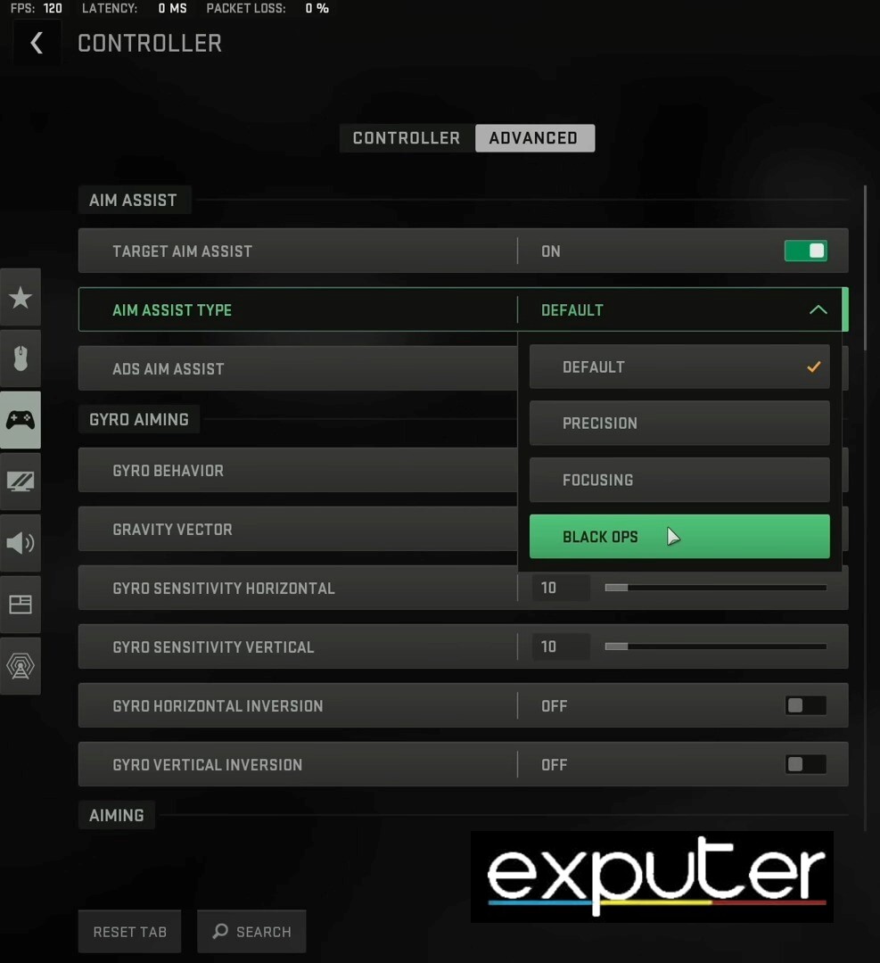 Warzone 2: Aim Assist Type setting