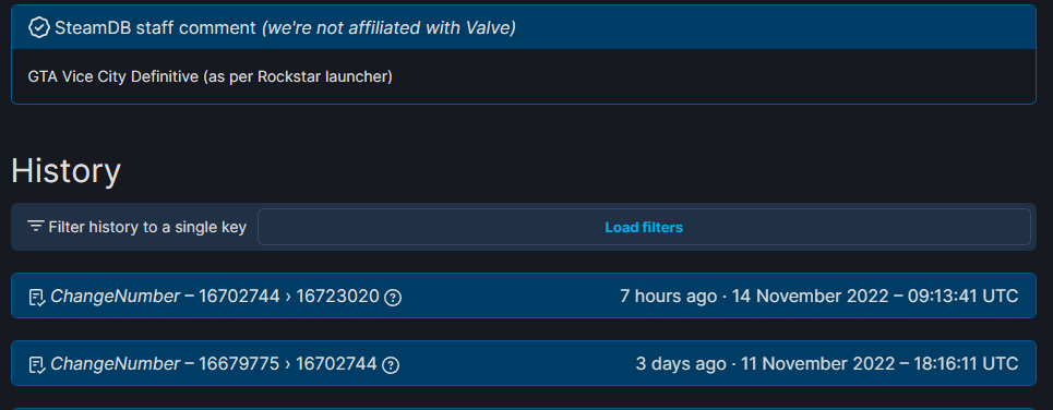 GTA: Vice City Definitive was also updated on SteamDB multiple times recently.