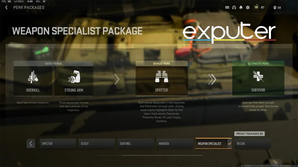 Weapon Specialist Perk Package 