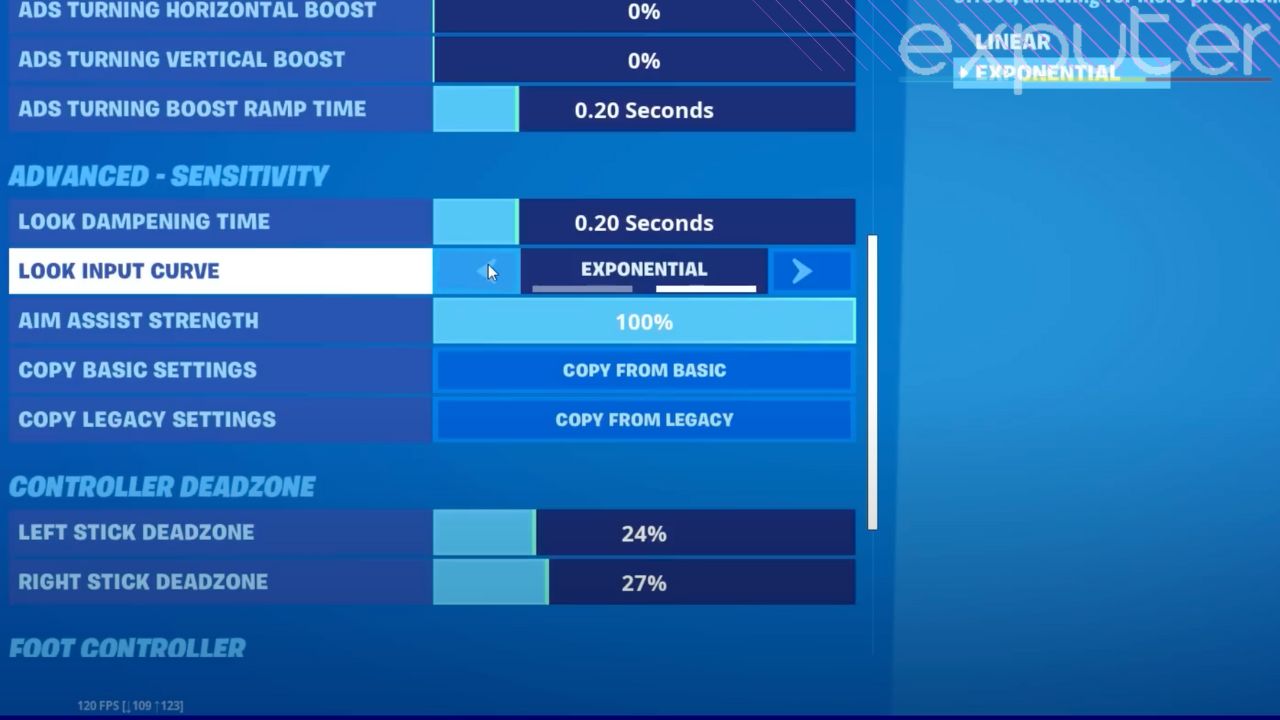 Image showing controller sensitivity settings