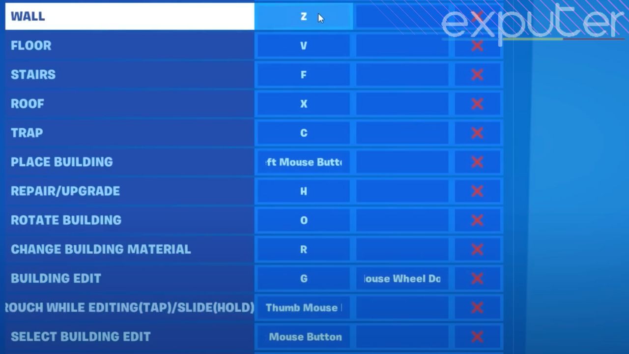 Image showing key binds