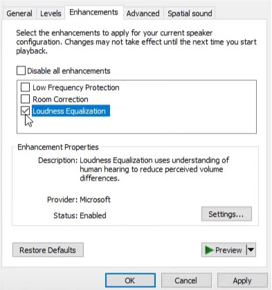 Window setting loudness equalization cs2