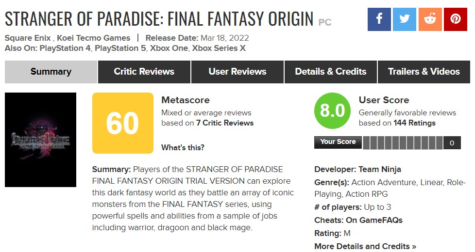 Strangers of Paradise: Final Fantasy Origin