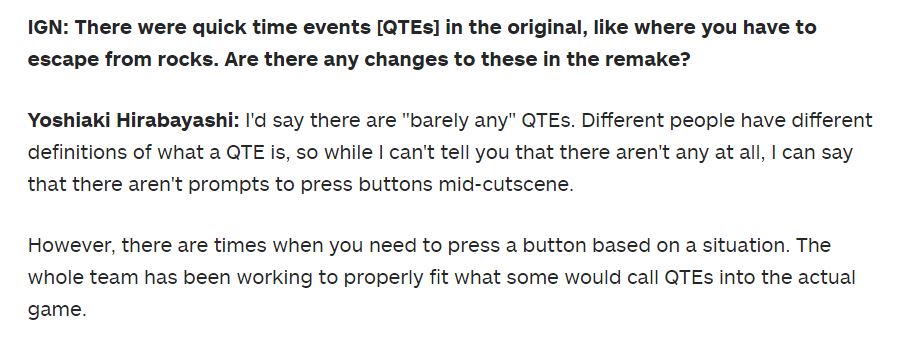 Yoshiaki Hirabayashi reveals more details about Resident Evil 4 Remake's QTEs.