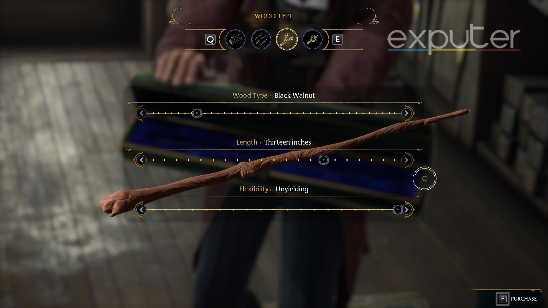 Wand customization in Hogwarts Legacy.