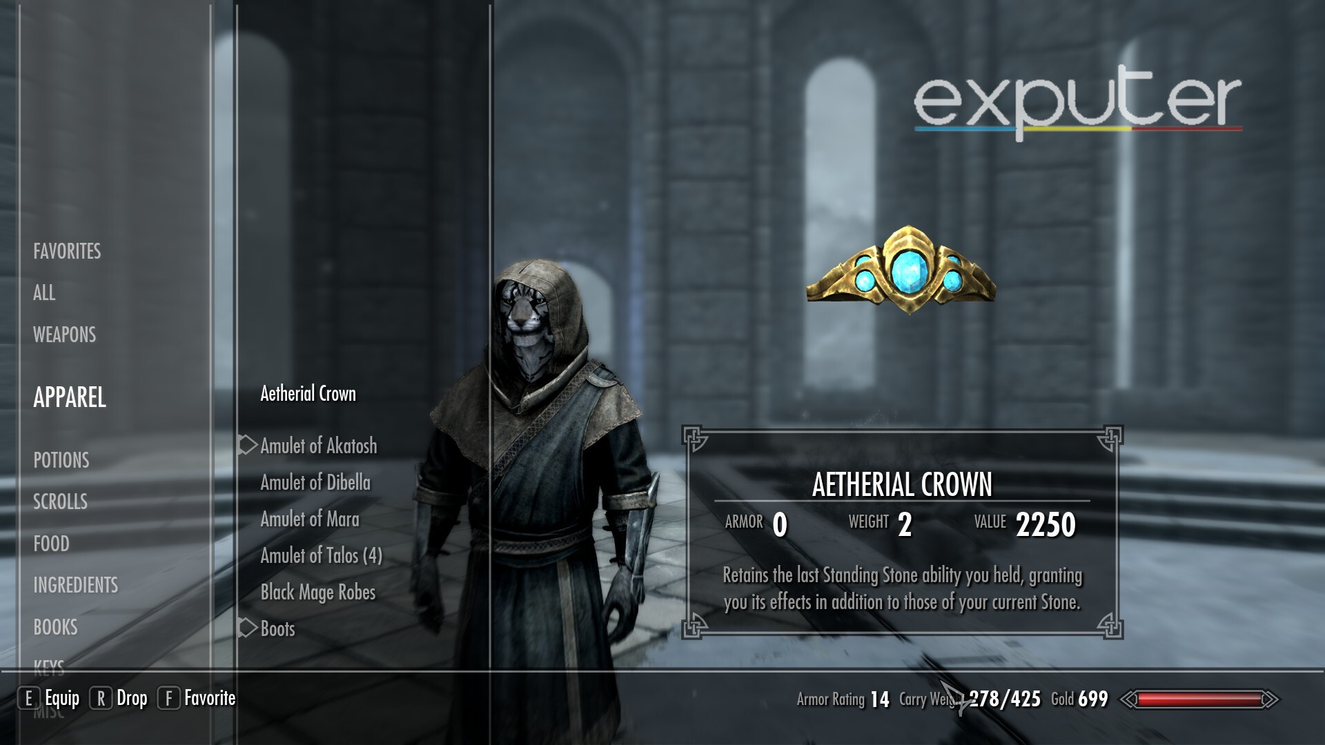 Best mage gear aetherial crown in Skyrim.