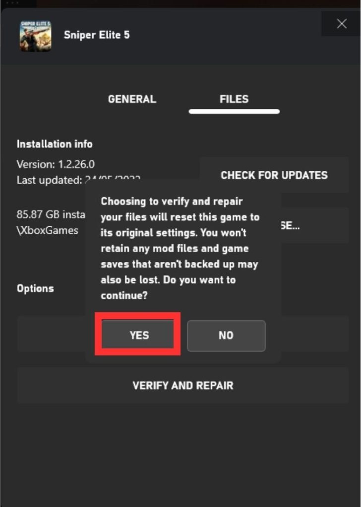 Confirmation for repairing files