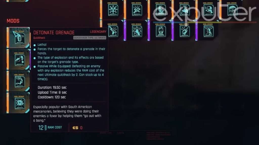 Image showing detonate grenade quick hack perks