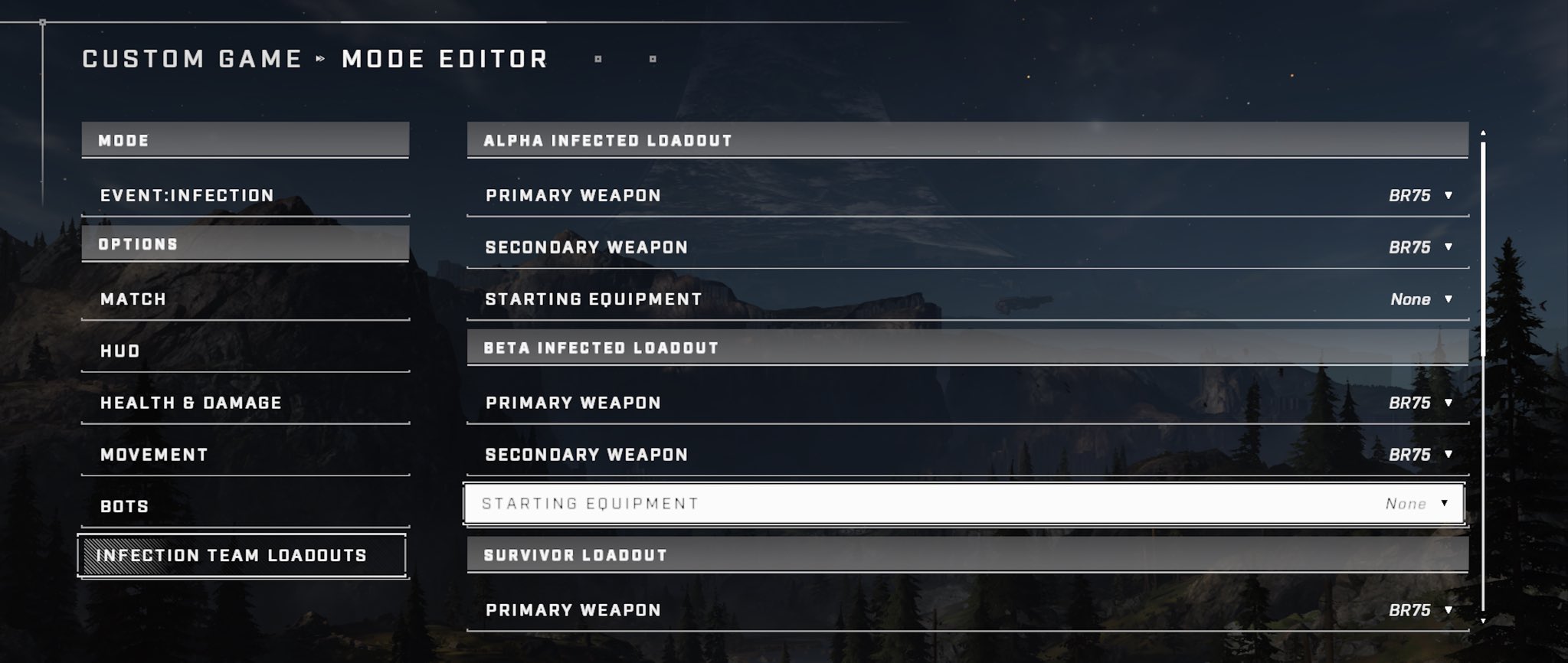 Loadout settings in Halo Infinite Infection mode.