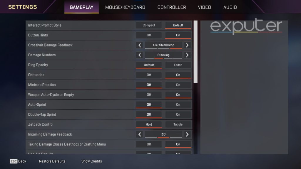 Apex Legends Gameplay Settings