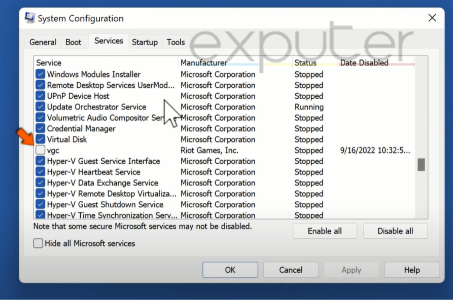 Services in System Configuration