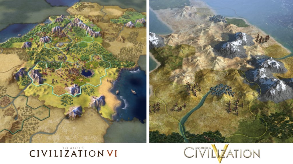 Diff in graphics in civ 5 and civ 6