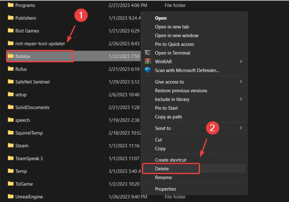 Deleting ROBLOX Folder