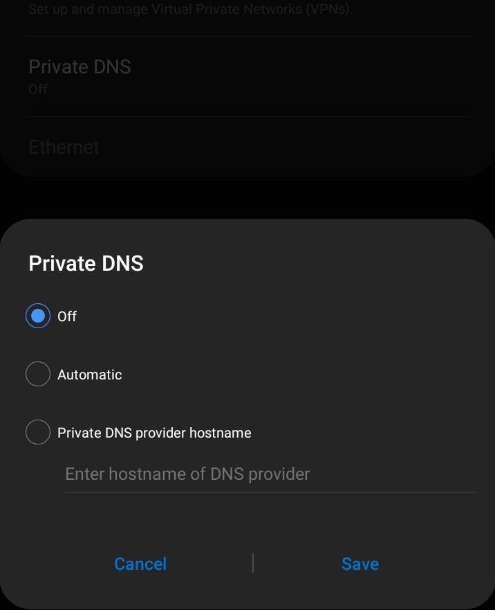 Switching private DNS off on Android.