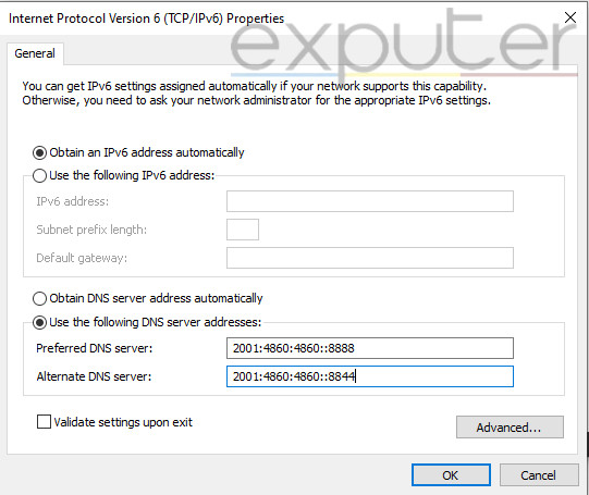 change dns server for ipv6