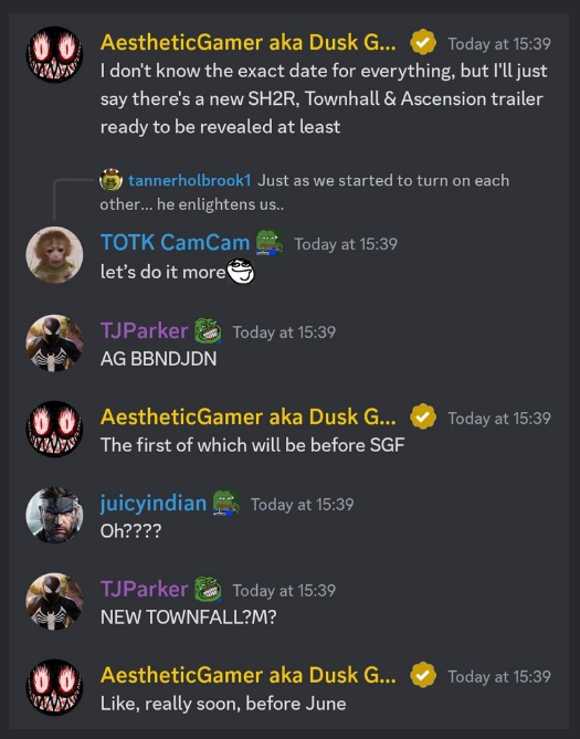 Dusk Golem on Discord Affirming the Arrival of Silent Hill Trailers Soon