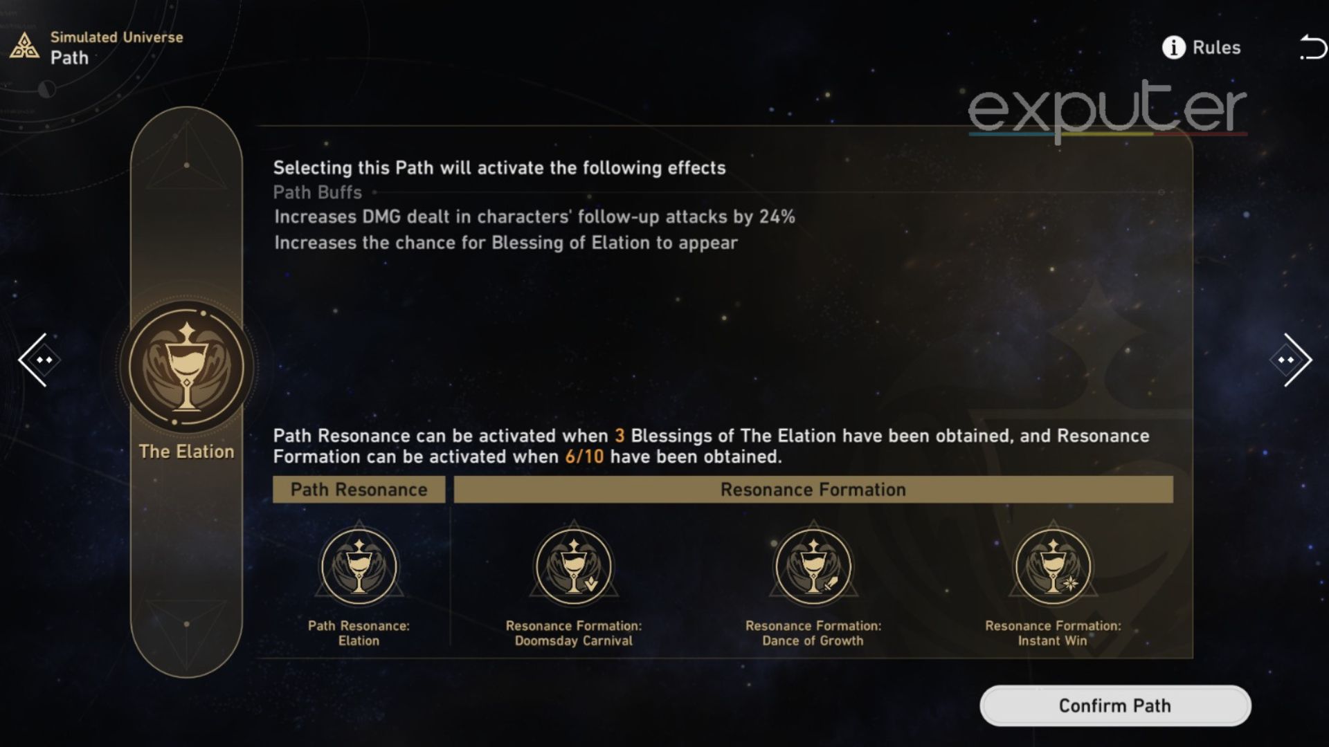 Resonance Formation for the Elation path in Honkai Star Rail.