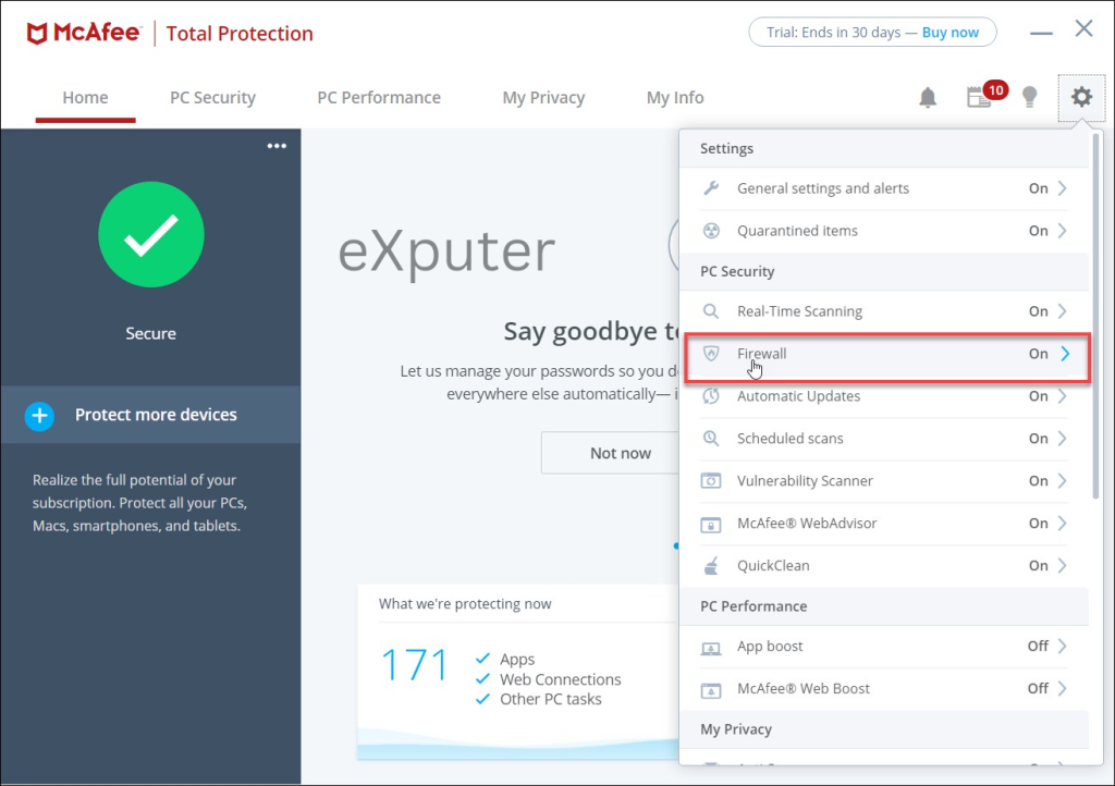 How to access the Firewall - McAfee