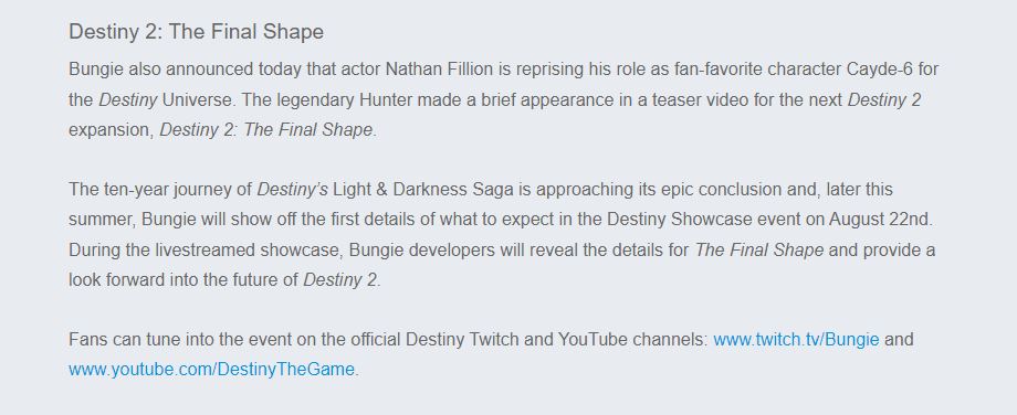 bungie press release