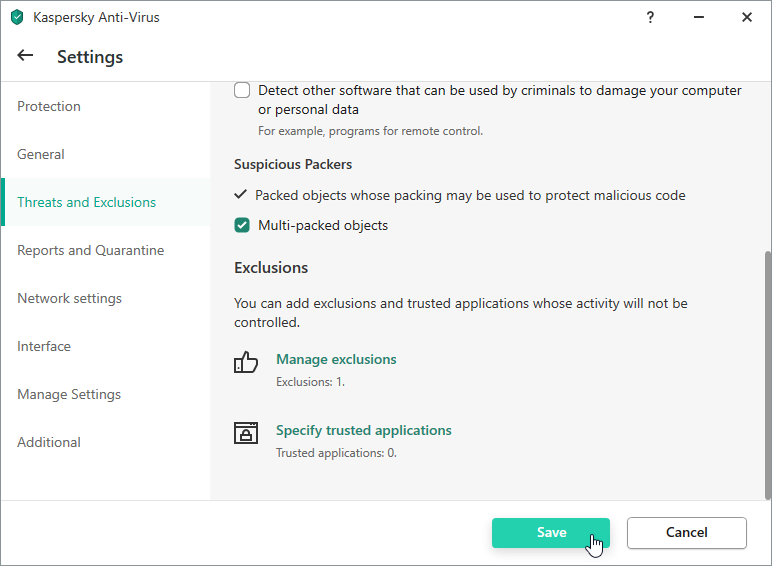 Whitelist Game Directory in Antivirus by saving the changes