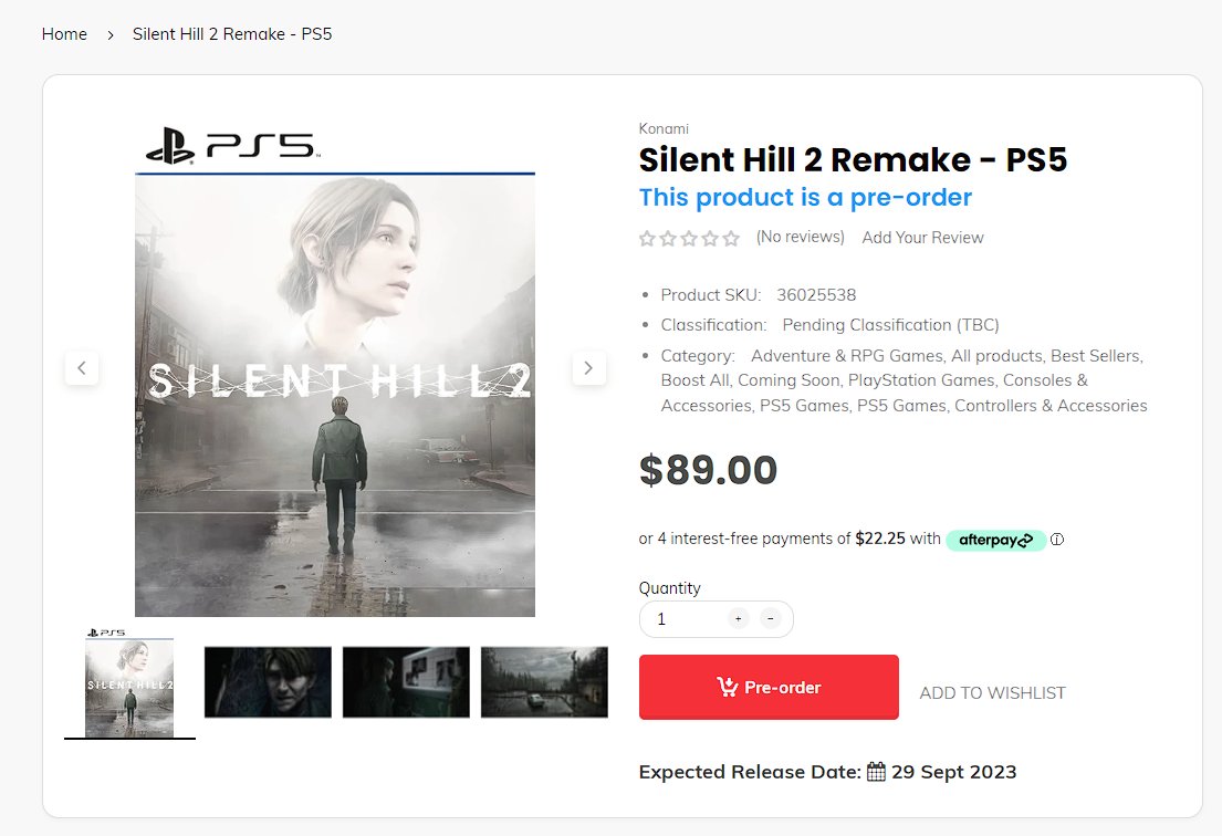 Silent Hill 2 Remake Store Listing