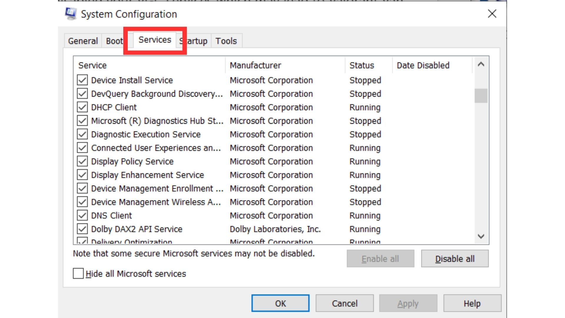 System Configuration Window