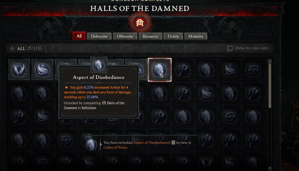 aspect of disobedience showcase diablo 4