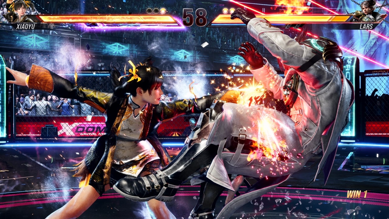 Ling Xiaoyu using her Heat Burst on Lars in Tekken 8.