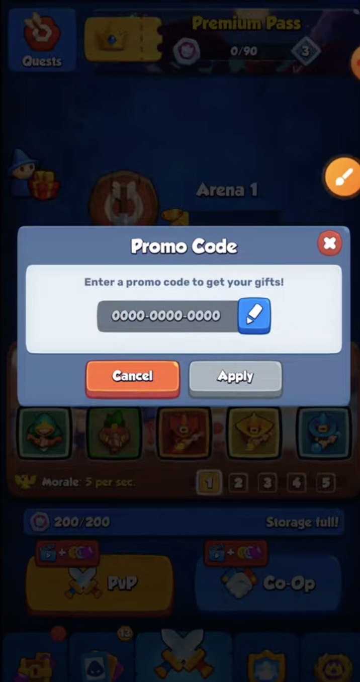 Redeeming Rush Royale codes.