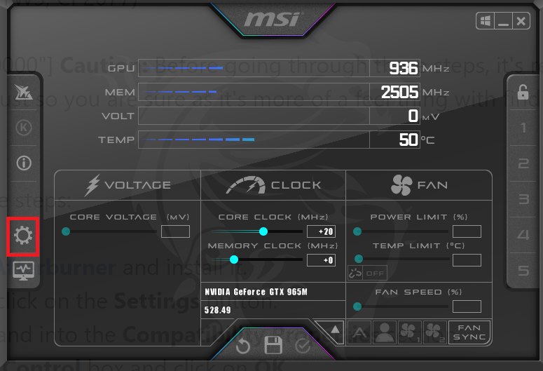 Opening Settings ni MSI Afterburner