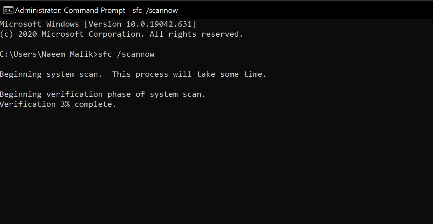 Running SFC Scan to fix exception access violation error in remnant 2